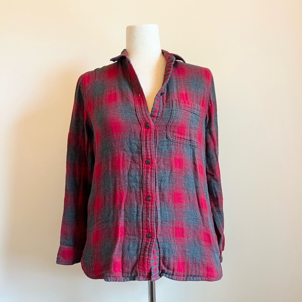 Madewell Ex-Boyfriend Flannel Shirt in Lansing Red Grey Plaid Size XS - Picture 3 of 6